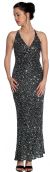 V-Neck Sequined Long Formal Dress with Keyhole  in Black/Silver